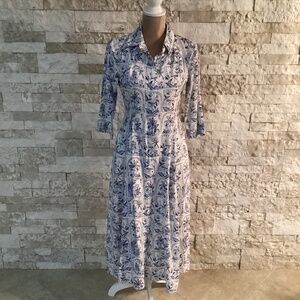 C&C California Blue and White Palm Tree Patterned Dress